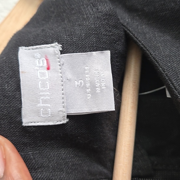 Chico's Black Embroidered Flutter Sleeve 100% Linen Short Dress Size 16 - Picture 4 of 11